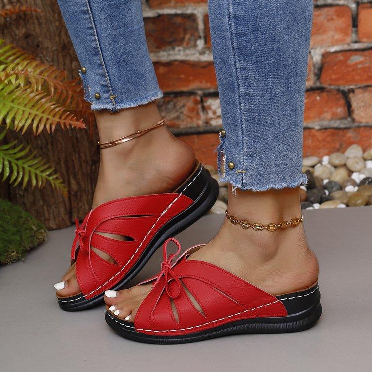 Summer Fashion Women Bow Wedges Slippers Platform High Heels Shoes Beach Flip Flops Female  Sandals Casual Slides Big Size 43