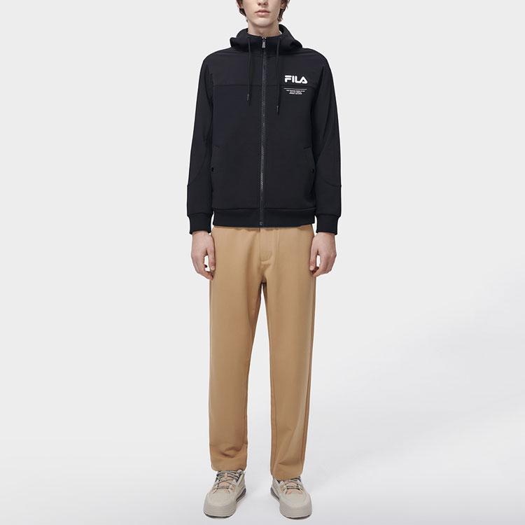 FILA X Van Gogh Collaboration Letter Logo Printed Solid Color Hoodie Men Jacket Black F11M318506FBK