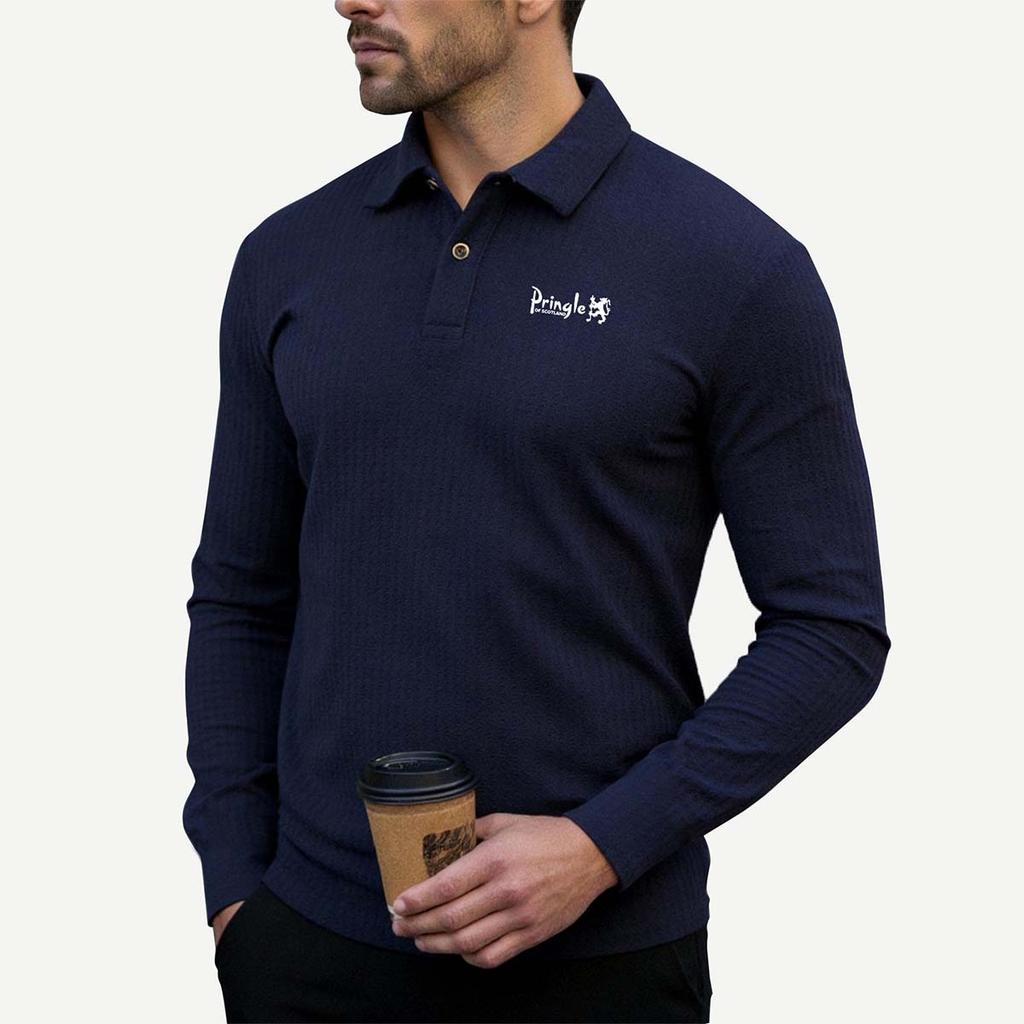 Waffle Knit Pringle Long Sleeve Polo Shirt