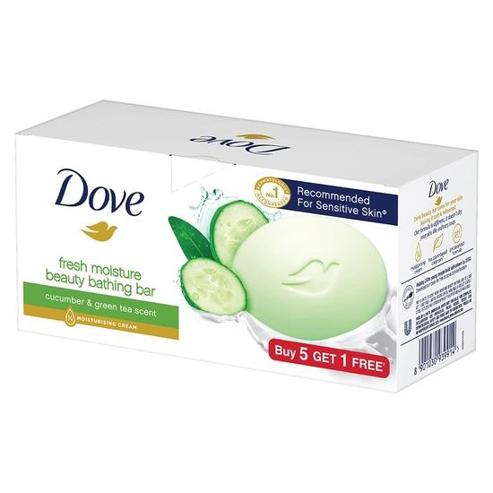 DOVE Bar de Frumusețe Proaspăt (pachet de 6) 75g fiecare pentru Piele Hidratată cu parfum de Castravete și Frunze de Ceai Verde