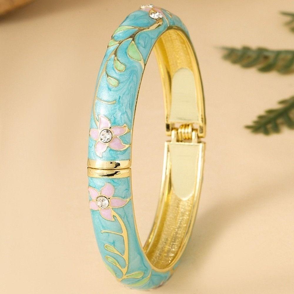Traditional Vintage Cloisonne Bangle Colorful Women's Hand Bracelet Flower Crystal Bangle Girls