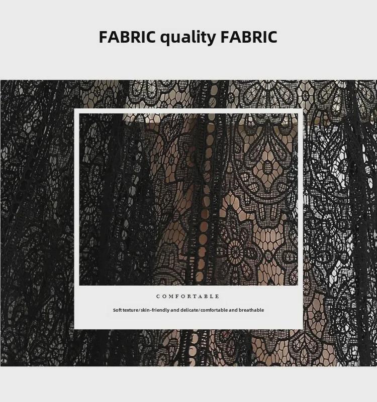 Dlouhá sukně ve francouzském stylu, sešitá z krajky rozpustné ve vodě, s úzkým kulatým výstřihem a velkým rozsahem.