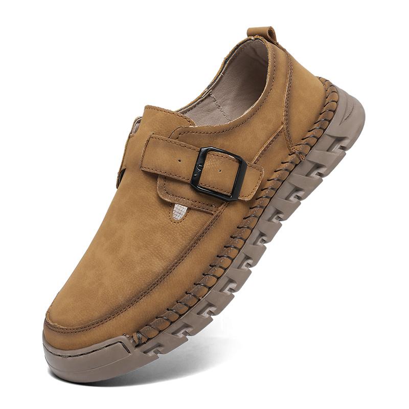Herren Freizeit-Loafer Klassische Khaki Herrenschuhe Handgefertigte Sohlen Hochwertiges Leder Business Vielseitig Tägliche Nutzung Hochwertiges Material für Langlebigkeit