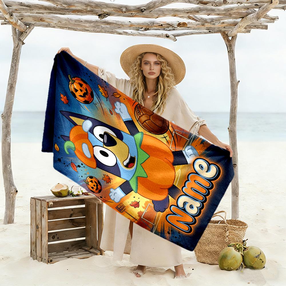 Bluey Soccer Fun Customized Name Beach Towel High Absorbency & Quick-Dry Portable for SwimmingBeachCamping Travel Beach AccessoriesGym