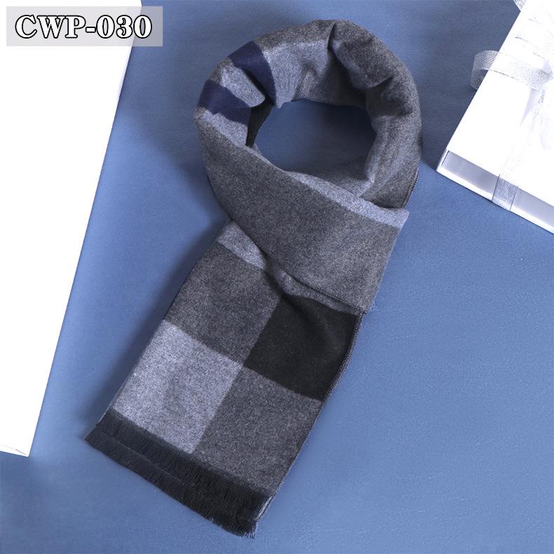 2025 Winter Men's Black Grey Plaid Imitation Cashmere Scarf