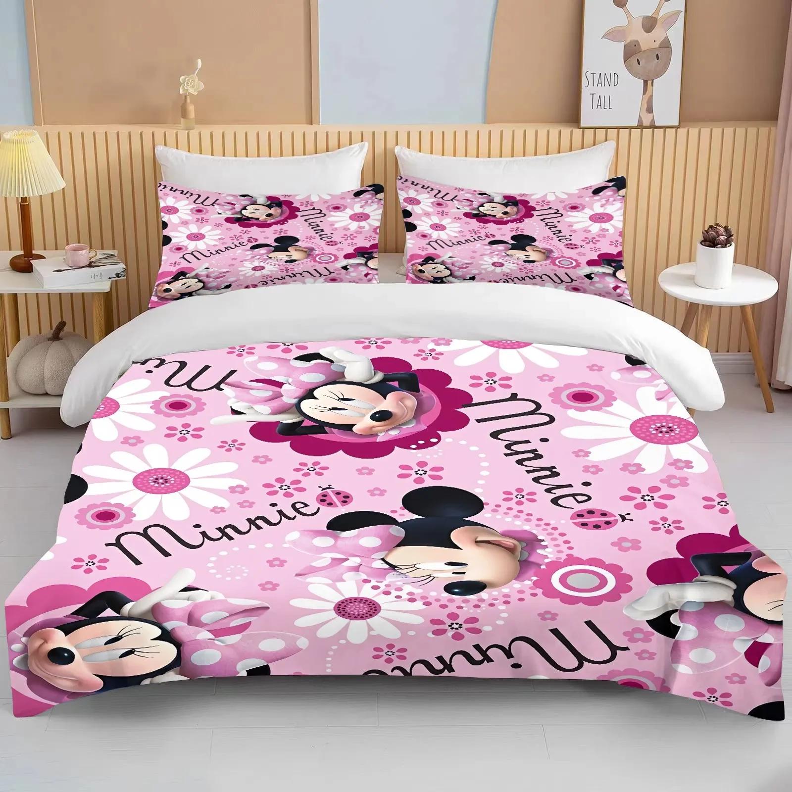 

Minnie Mouse Bedding Sets Soft Comforter Cover Bed Cover Duvet Cover Pillow Case 2-3 Pieces Sets Bedroom Decoration AU Queen 210x210cm