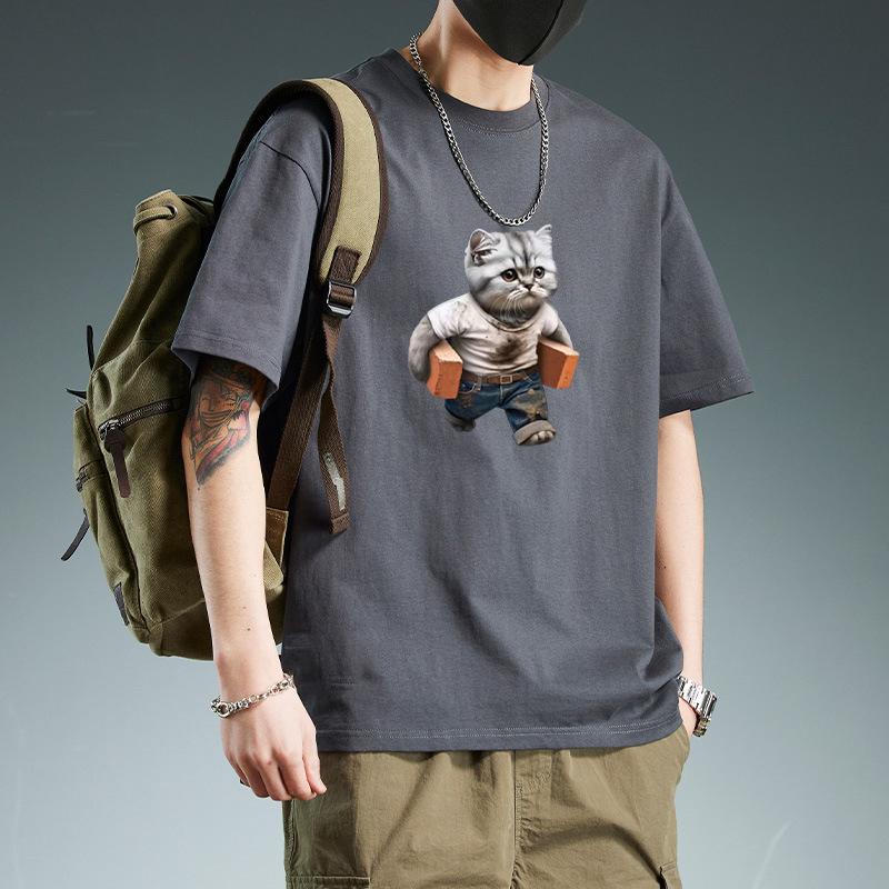 

Heavy Duty Pure Cotton Hong Kong Style Short Sleeved T-shirt for Men s Summer Cartoon T-shirt Loose and Trendy Ins Couple Outfit Top 3XL