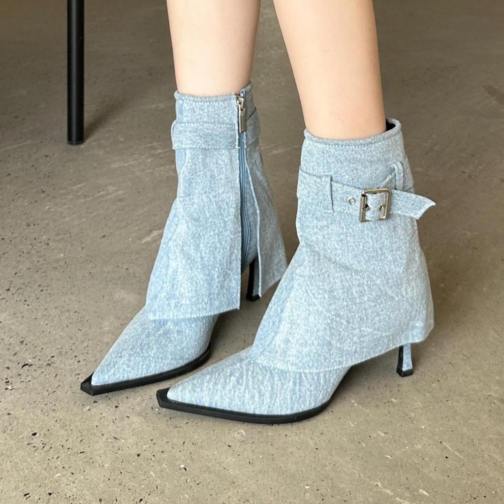 Niche design high-heeled short boots women's shoes 2025 autumn and winter new European and American babes pointed-toed stiletto mid-tube pants tube bo