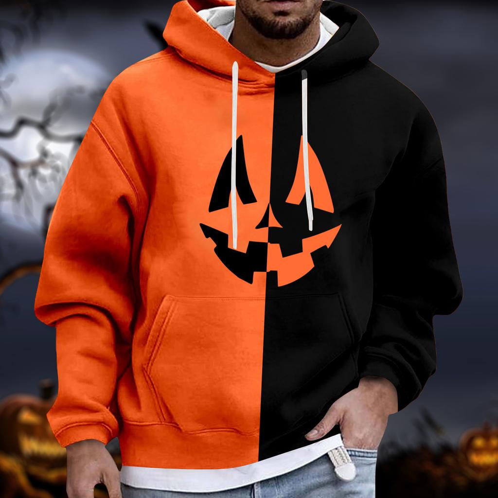 Men's Halloween Hoodie Funny Pumpkin Face Hoodie Scary Long Sleeve Top