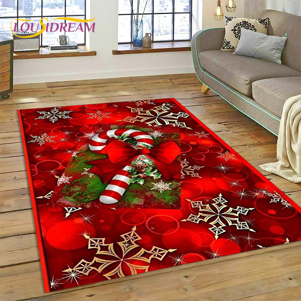 3D Merry Christmas Tree Santa Claus Cartoon Area Rug Large,Carpet for Home Living Room Sofa Doormat Decor,kid Non-slip Floor Mat