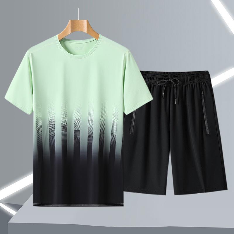 

Летний спортивный комплект футболки с градиентом тай-дай для мужчин и женщин: Повседневный круглый вырез, короткий рукав. XL трава зеленый