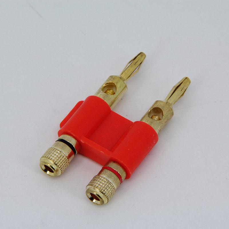 Zweireihiger 4-mm-Doppelbananenstecker, rot-schwarzer Anschluss, vergoldeter Lautsprecheradapter, zweipoliger Audio-Lautsprecher-Kreuzstecker