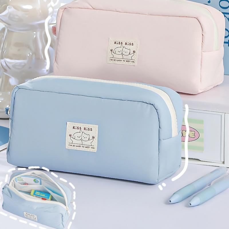 1 pz Astuccio Matite Kiss Cream Borsa Porta Penne Simpatico Cartone Animato Cane & Gatto Design Semplice Grande Capacità Pochette Portaoggetti Stile Giapponese