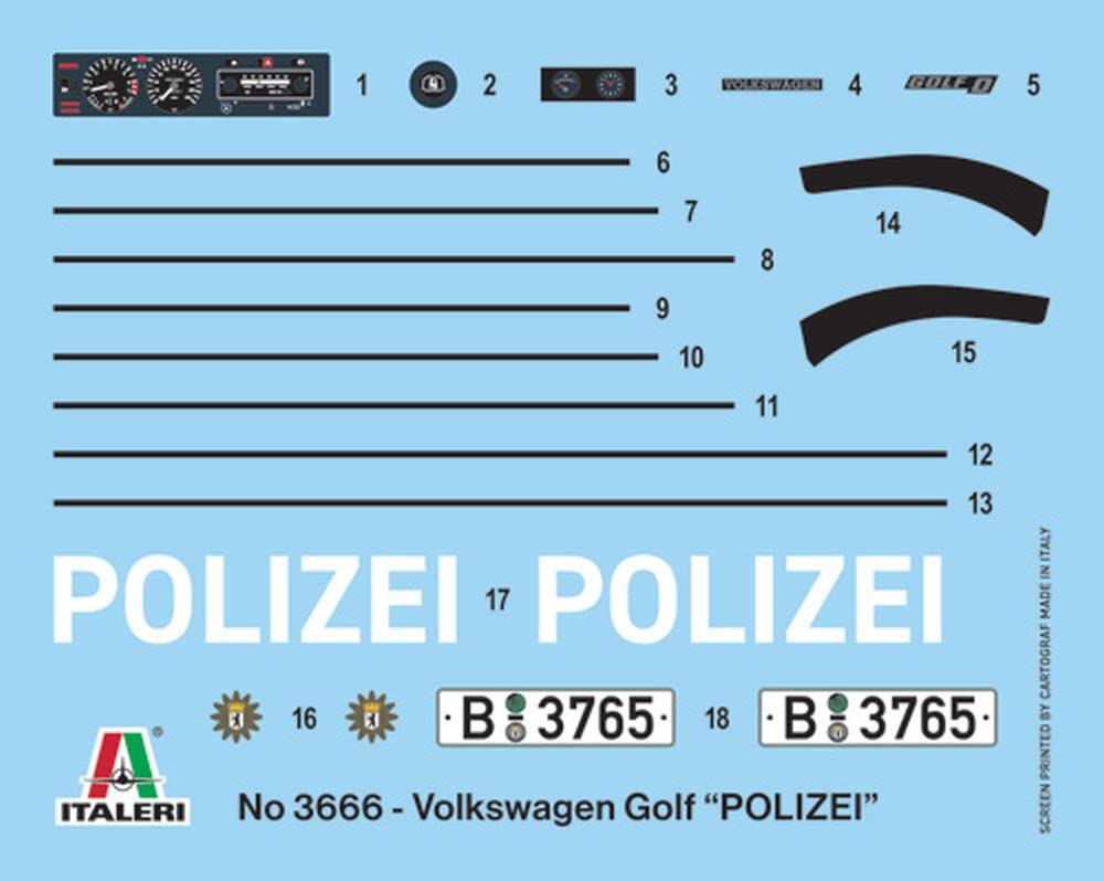 Italeri Scale Volkswagen Golf Police Car Plastic Model Kit IT3666 1/24