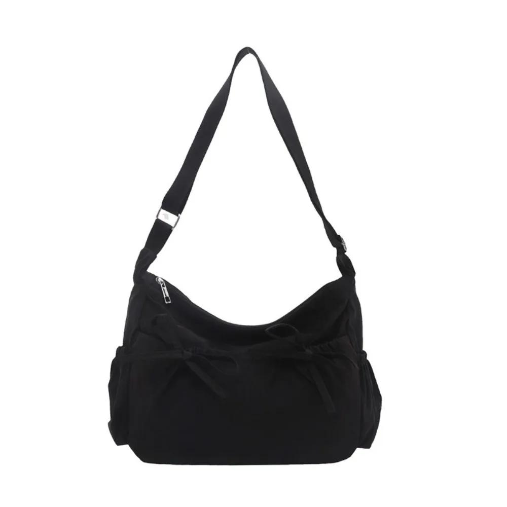 Solid Nylon Totes Bag Versatile Large Capacity Overlarge Drawsting Bag Light Weight Casual Women's Commutting