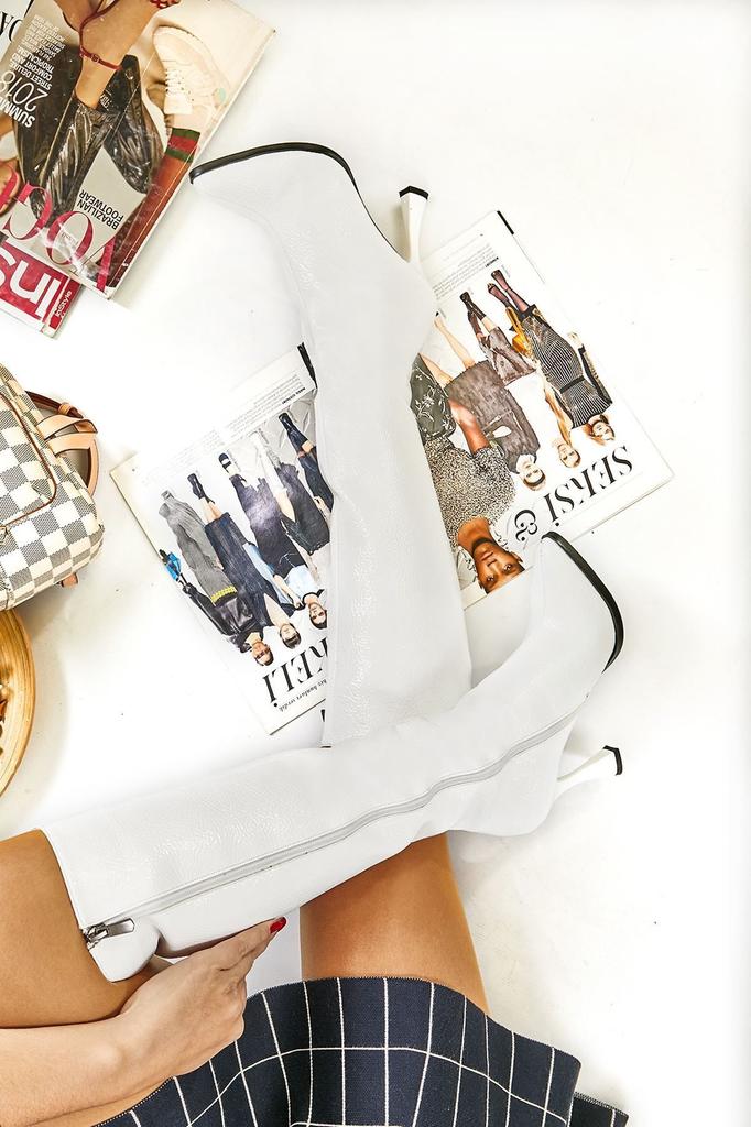 Women Modern Stylish Fashion Boots Boots Faux Leather Wrinkled Patent Leather High Heel Boots