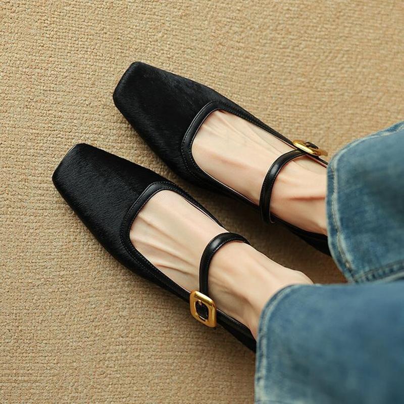 Fashion Women's Mary Jane Shoes 2025 New Shallow Mouth Thick Heel Small Leather Shoes Leopard Print Horse Hair Women's High Heels