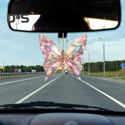 2 stuks Kleurrijke Vlinder Auto Hanger Faux Kristal Hangend Ornament voor Achteruitkijkspiegel Strass Kunst Kit voor Auto Charm Raamdecoratie Cadeau voor Auto