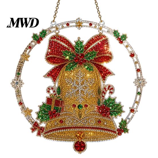 Hanging String Decoration Christmas Faux Diamond Art Suncatcher, 2D Flat Window Ornament, Seasonal Home Accents Beaded Pattern Acrylic Holiday