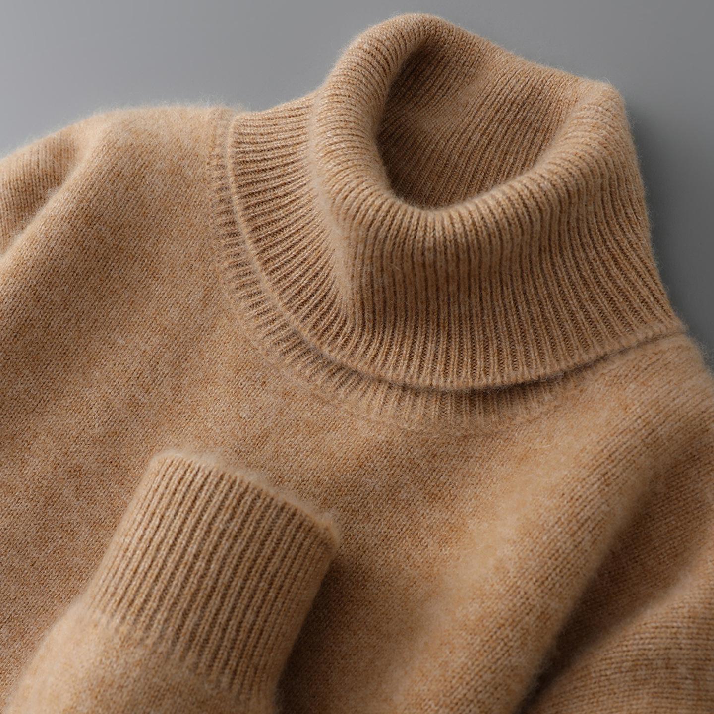 Men s High-Neck Pure Wool Cashmere Sweater - Thick, Loose Knit Pullover for Autumn and Winter M