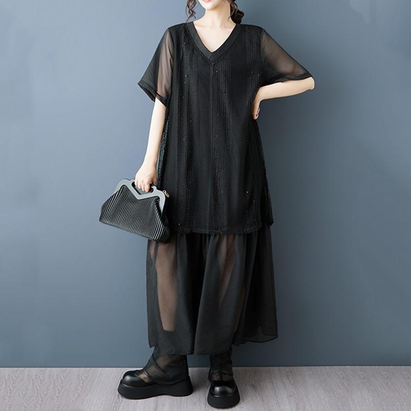 Short Sleeve plus size mesh vintage new in dresses for women casual loose long summer Dress