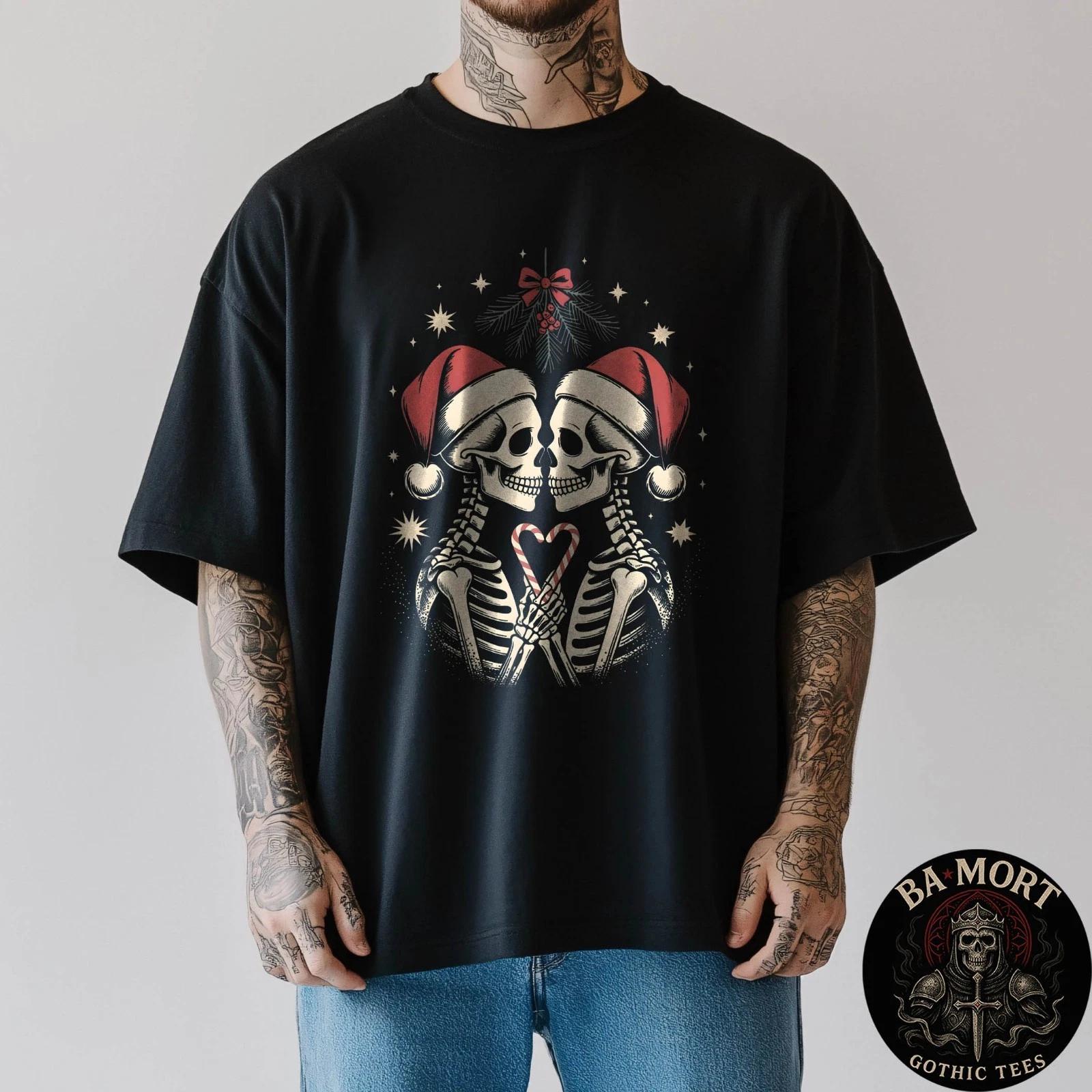 Christmas Matching Gothic Couple Dark Humor Skeleton Emo T-Shirt XL