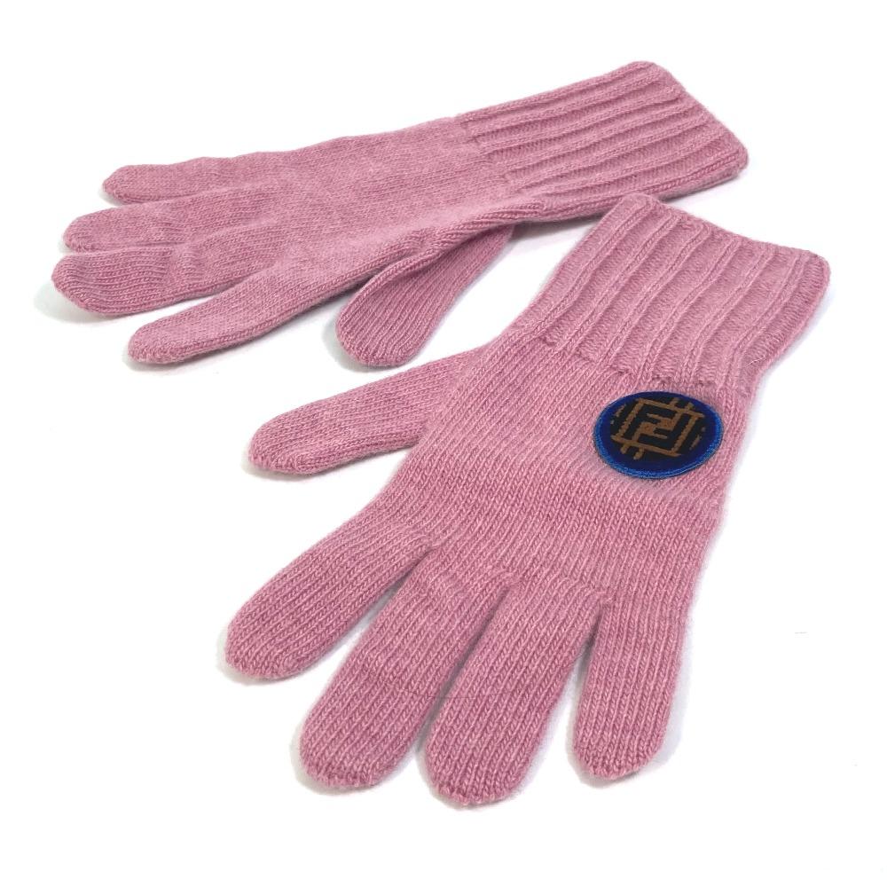 FENDI FXY554 Zucca patch glove logo gloves Wool / Cashmere pink