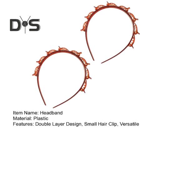 2Pcs Women Headband with Clips Double Layer Design Anti-slip Hairband Bang Braided Hair Hoop Hair Accessories