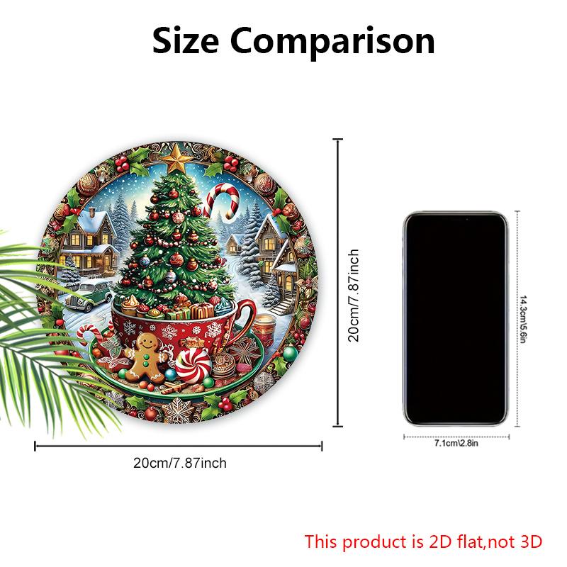 Wooden Christmas Sign with Hot Cocoa Theme - Navidad Round Sign for Front Door Wall Hanging Decor - Ideal Christmas Ornament