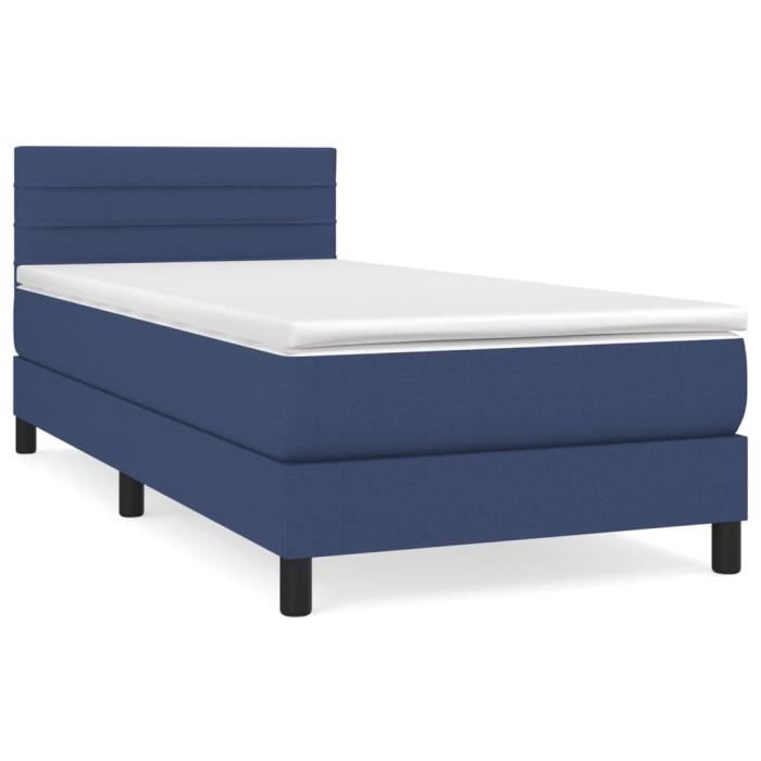 3140111 vidaXL Lit à sommier tapissier avec matelas Bleu 90x200 cm Tissu