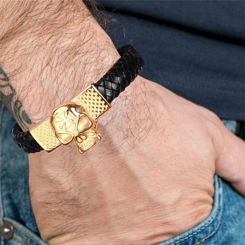Cross Style Classic Handmade Leather Chain Braided Men Bracelets Fashion Magnet Clasp 316L Stainless Steel Wristband