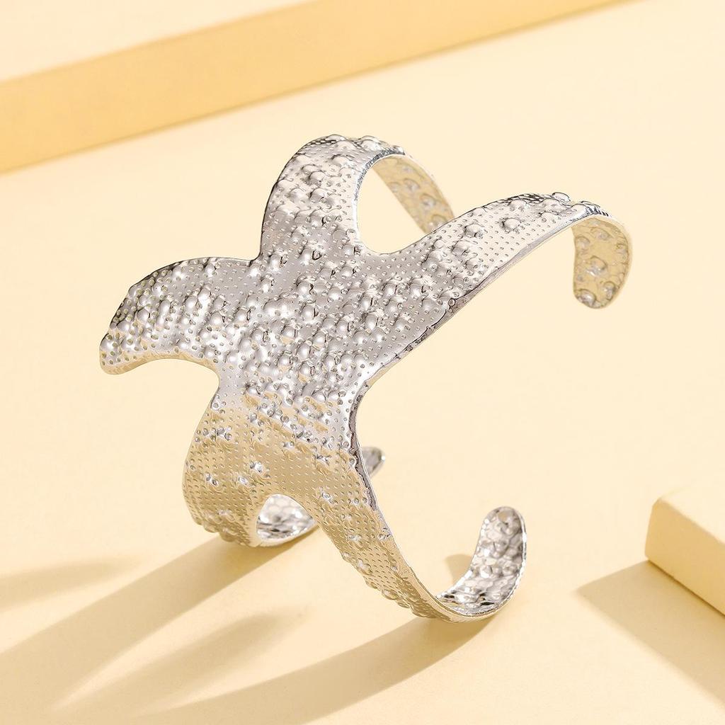 Casual Resort Style Starfish Open Bracelet - Stainless Steel, Vacuum Plated Gold