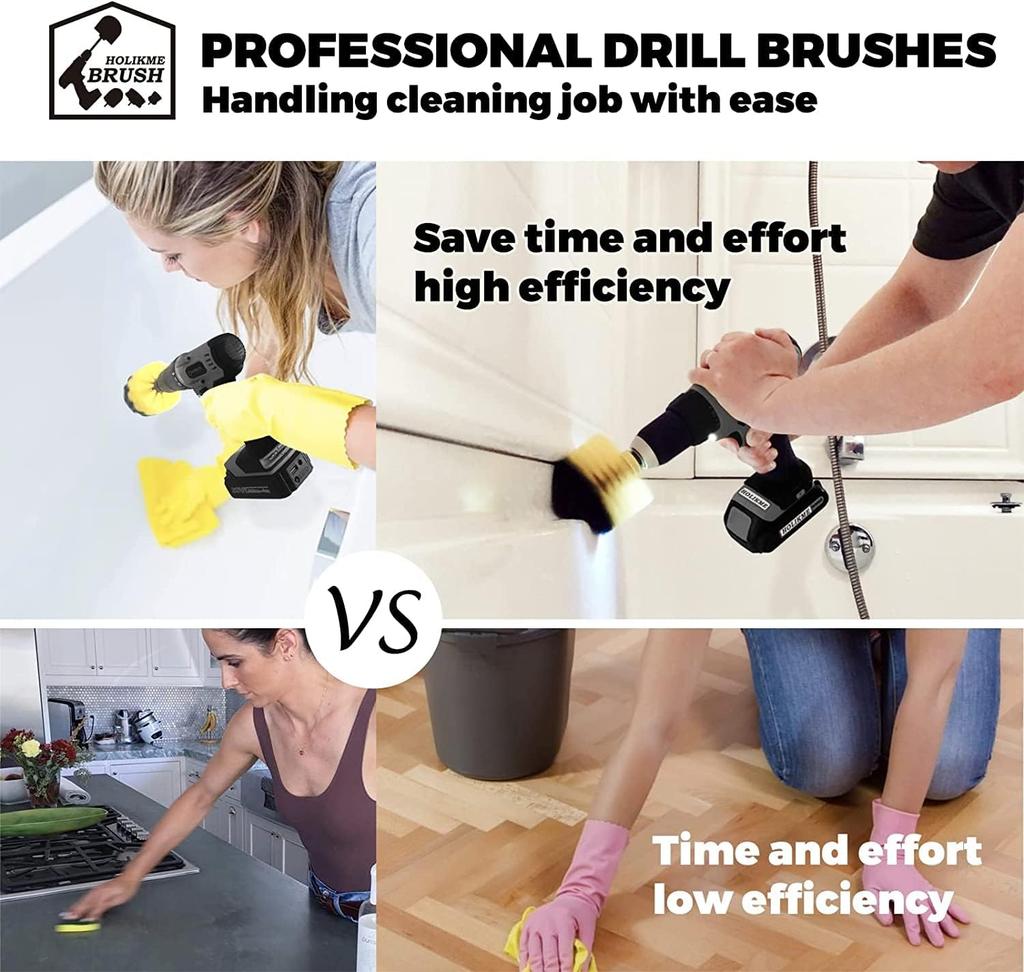 12pcs Electric Drill Brush Set - Yellow Cleaning Attachments for Tile/Grout/Floor, Stain Removal & Polishing