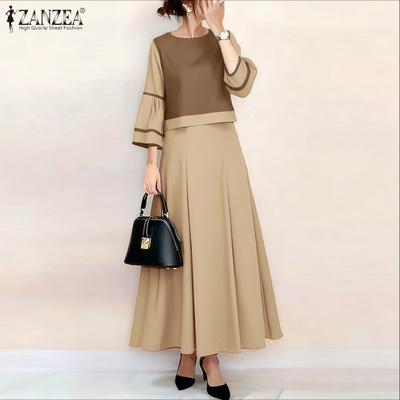 Women 3/4 Sleeve Blouse and Long Skirts Casual Two Piece Suit Sets