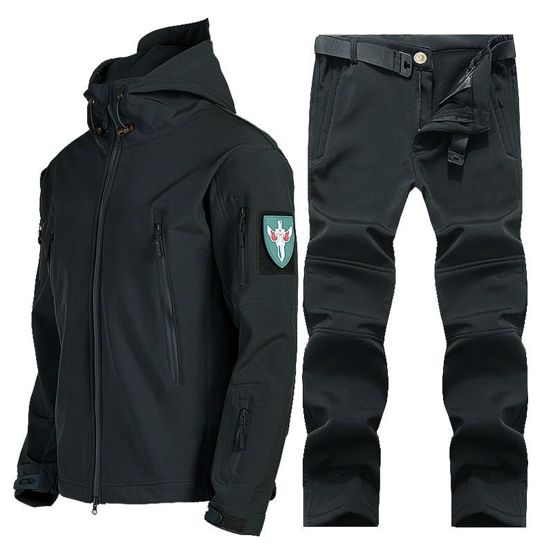 Sharkskin Soft Shell Assault Suit Men s Velvet Warm Climbing Waterproof Windproof Skiing Riding M чёрный