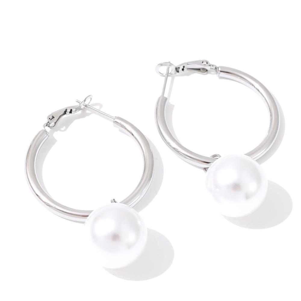 Eetit Pearl Drop Dangle Hoop Earrings Round Imitation Beads Fashion Daily Stainless Steel Korean Chic Quality Jewelry Waterproof