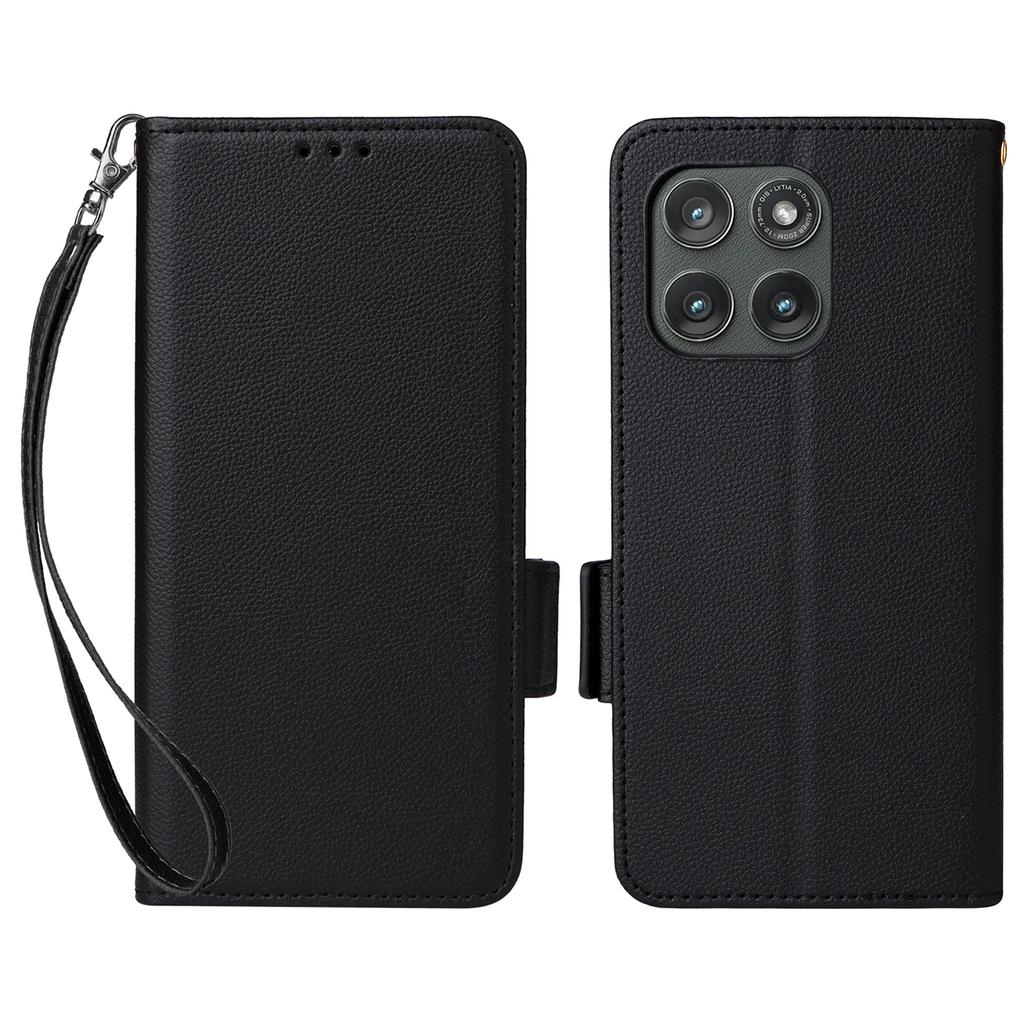 For Motorola Edge (2025) 5G/Edge (Gen 6) Case with Wrist Strap Litchi Texture PU Leather Wallet Phone Cover