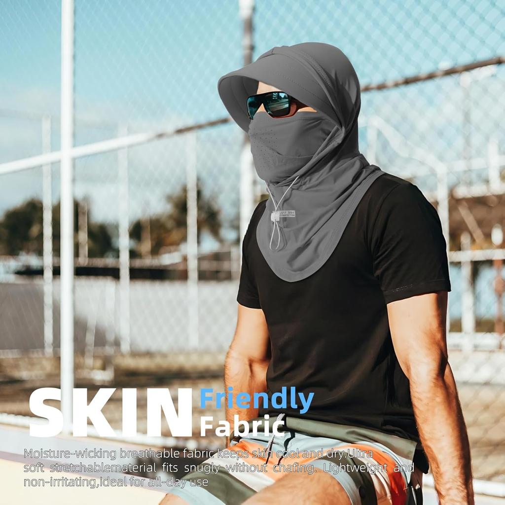 Summer Anti-UV Sunscreen Hat with Mask Shawl Breathable Ice Silk Pullover Cap Head Wrap Unisex Beach Cap for Outdoor Sports