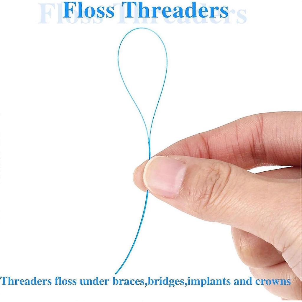 100 PCS Floss Threaders Deep Clean Dental Floss Threader for Braces Bridges and Implants Multifunctional Floss Aids Nylon Loop Design (Pack of 2 Blue)