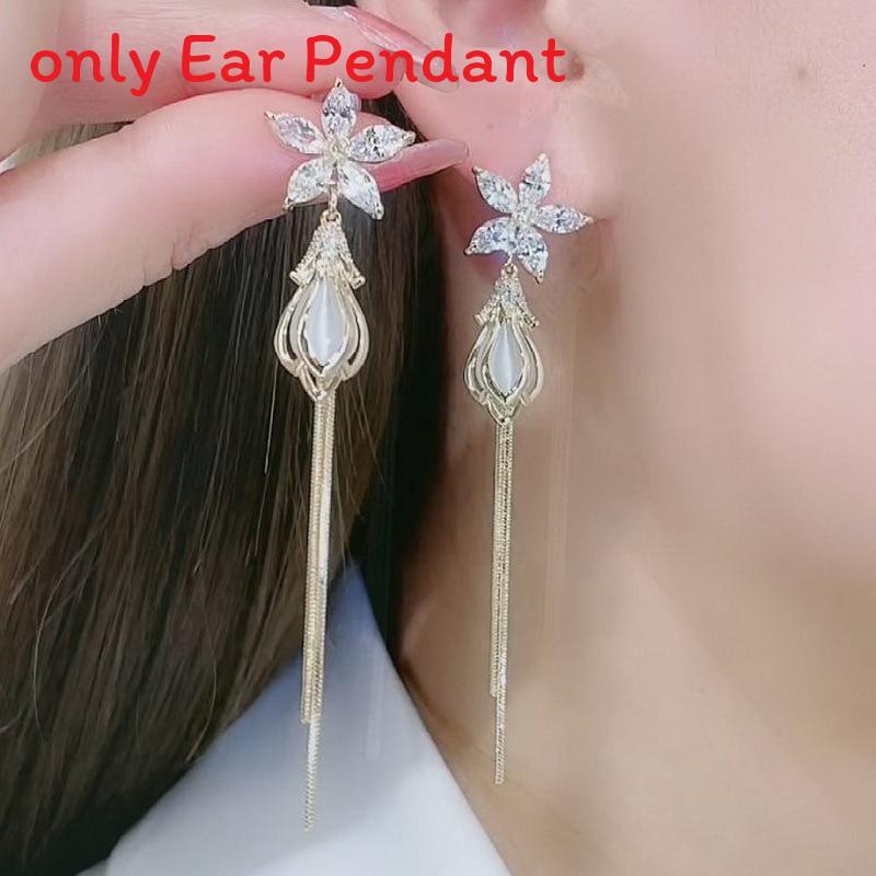 Moon Inspired Long Dangle Earrings With Floral Pattern And Alloy Finish For Womens Fashion