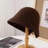 French Style Round Top Knit Bucket Hat - Women'S Winter Fisherman Cap With Hollow-Out Design, Warm Rolled-Edge Outdoor Headwear