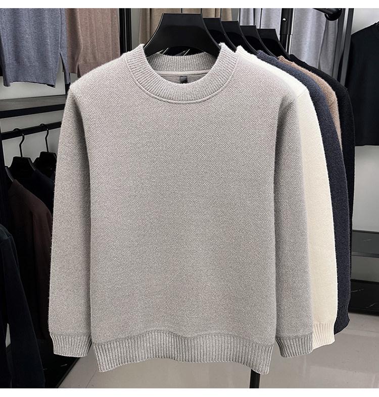 Woodpecker Men's Plus Velvet Thick Knit Sweater - Autumn/Winter Round Neck Long Sleeve Sable Velvet Warm Base Layer.