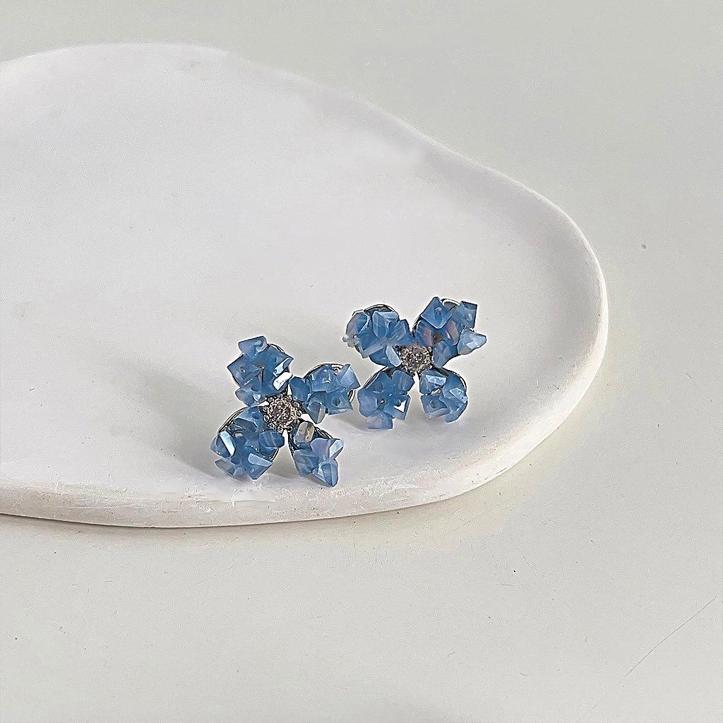 Blaue Kristall Luxus Blumenohrringe für Frauen - 2023 Trendiger High-End-Stil