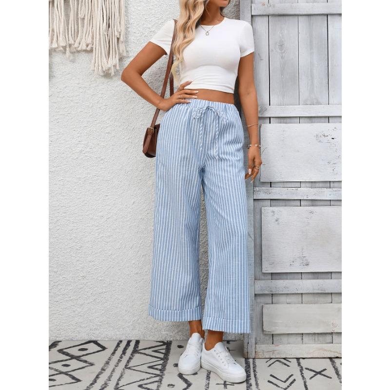 Sommer Neue Damen Gestreifte High Waist Lässige Mode Neun-Punkte-Hose