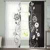Czarno-biały wzór kwiatowy tiulowe zasłony do salonu dekoracja sypialni przezroczysta szyfonowa zasłona okienna z prześwitującego woalu