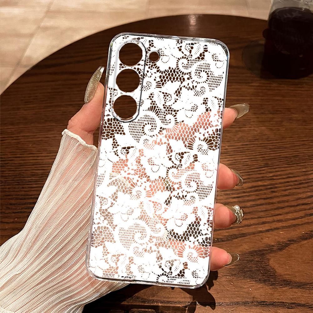 Romantic Lace Pattern Transparent Flower Phone Case For Samsung Galaxy A54 A56 A16 A17 A37 A57 A06 A07 A13 A14 M54 Clear Cover
