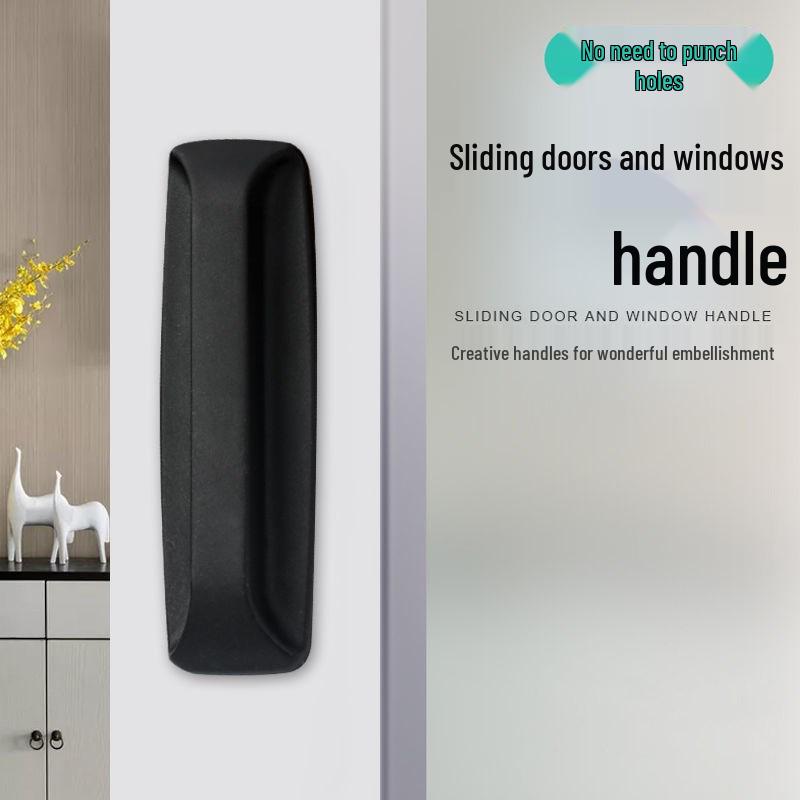Black Adhesive Pull Handle for Windows, Cabinets, Drawers & Refrigerators - Punch-Free Plastic Design