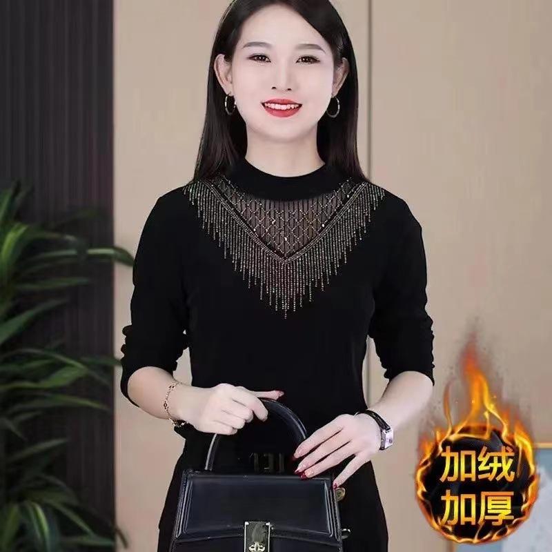 

High-end women s clothing autumn and winter new velvet thickened bottoming shirt fashionable and thin women s warm long-sleeved top M