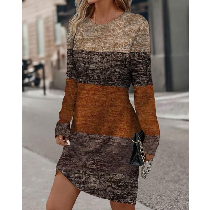 

IHUASU Fashion Autumn Winter Long Sleeve O-Neck Casual Dresses S