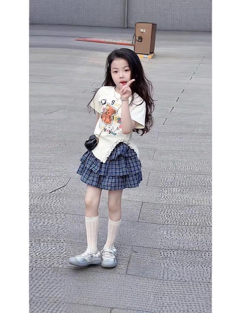2026 New Girls' Korean-Style Plaid Skirt & Top Set - High-End, Stylish Children's Summer Outfit